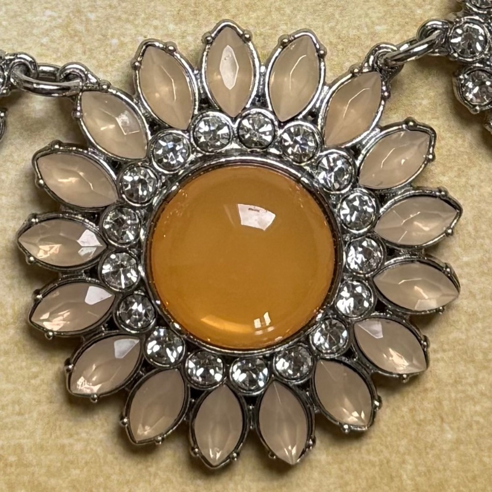 LIA SOPHIA Necklace "Christina's Joy" Floral Peach Yellow Clear Silver 18"-21" - Picture 2 of 6